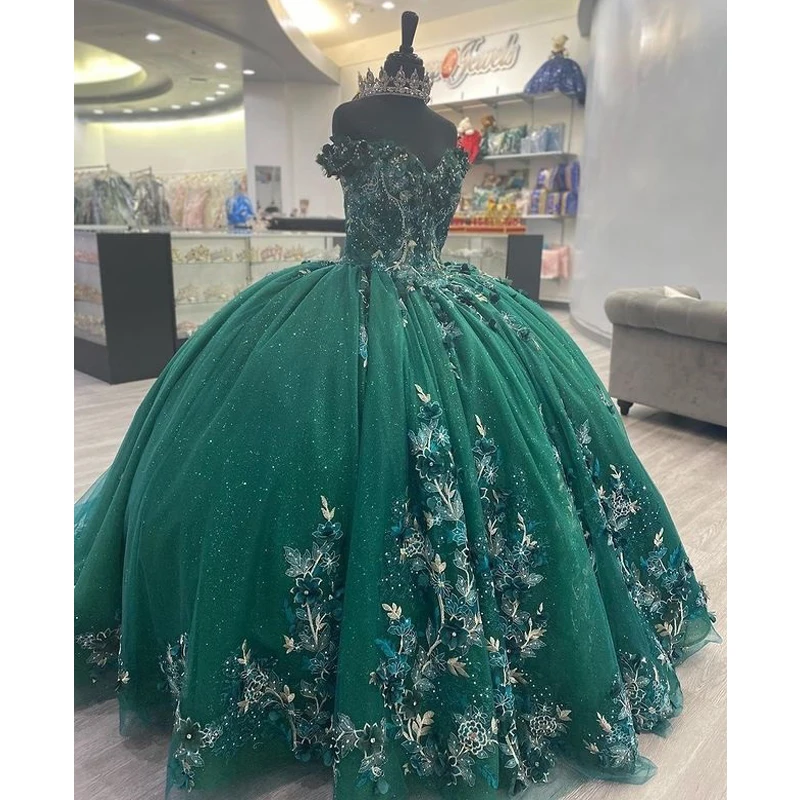 Luxury Emerald Green 3D Flowers Quinceanera Dresses 2023 Ball Gown Princess Appliques Sweet 16 Dress Corset
Luxury Emerald Green 3D Flowers Quinceanera Dresses 2023 Ball Gown Princess Appliques Sweet 16 Dress Corset