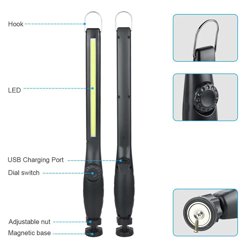 USB Rechargeable COB LED Work Light Portable Magnetic Cordless Inspection Light For Car Repair Home Workshop Emergency 
USB Rechargeable COB LED Work Light Portable Magnetic Cordless Inspection Light For Car Repair Home Workshop Emergency