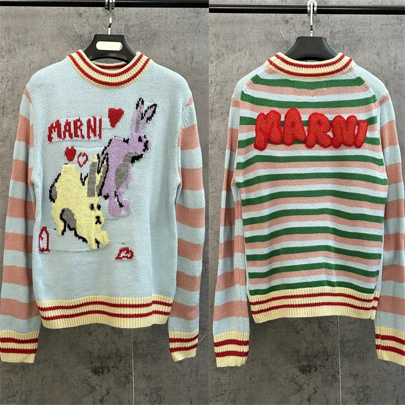 Y2K Rabbit Marni Sweater Men Women High Quality Stripe Jacquard Oversize Casual Knitted Sweatshirts
Y2K Rabbit Marni Sweater Men Women High Quality Stripe Jacquard Oversize Casual Knitted Sweatshirts