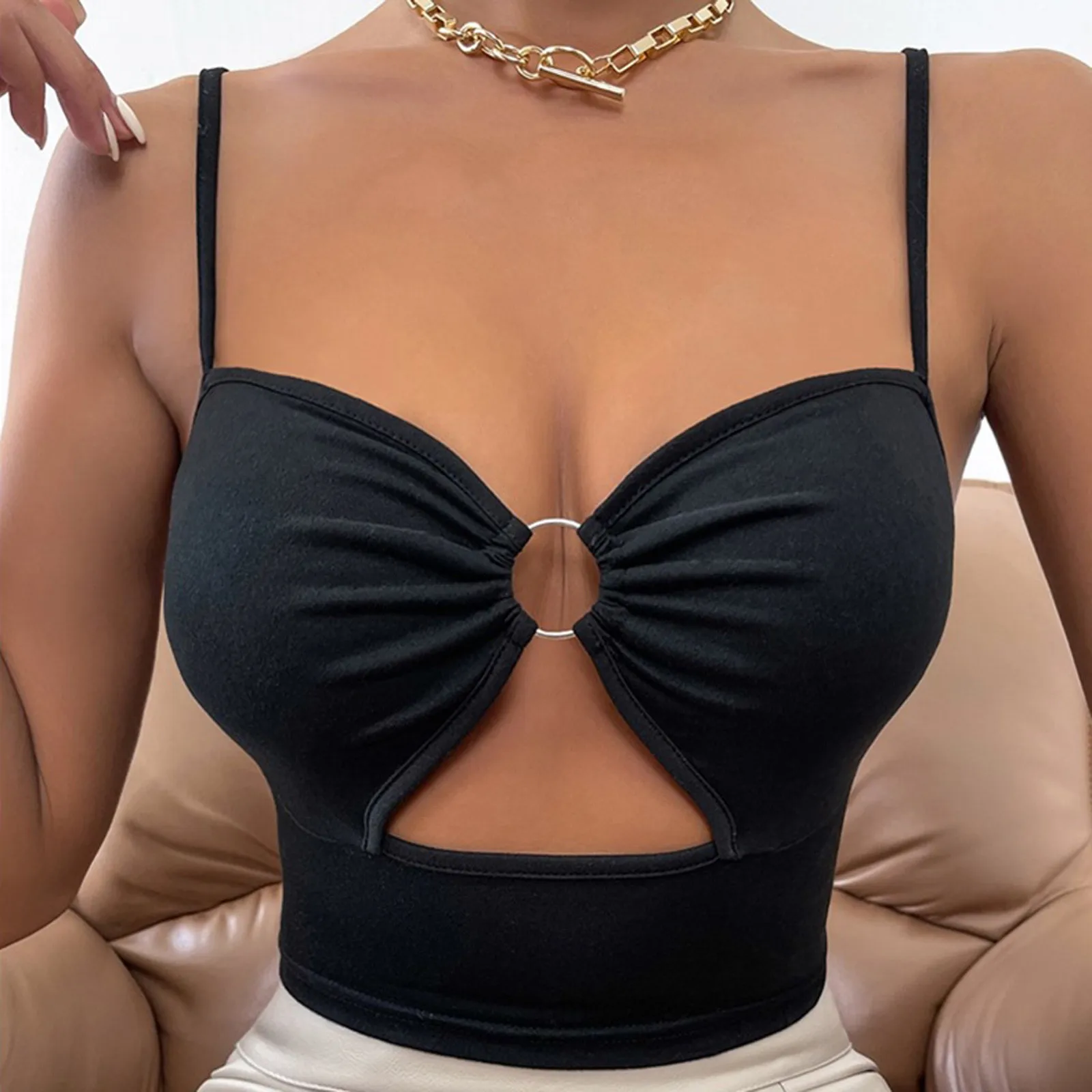 Women Sexy Tank Top with Metal Ring Wrap Chest Cut Out Corset Halter Backless Camis Tube Top Female Sleeveless Cropped Vest
Women Sexy Tank Top with Metal Ring Wrap Chest Cut Out Corset Halter Backless Camis Tube Top Female Sleeveless Cropped Vest
