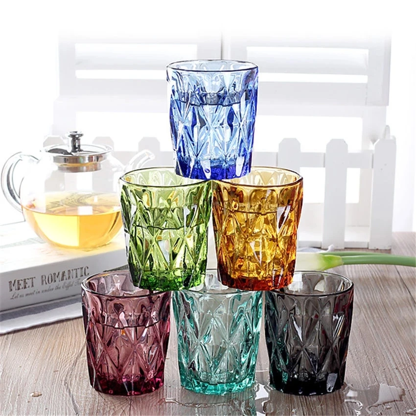 

4Pcs/Set 240ml Diamond Glass Water Glass For Juice Beer Tea Milk Wine Drinking Drinkware Cold Drink Glasses Coffee Mugs Party
