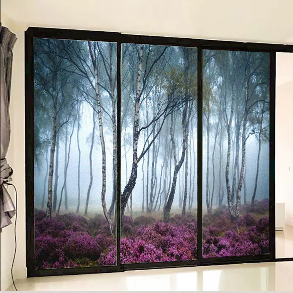 

Privacy Glass Window Film Misty Forest Frosted Glass Stickers Sun Blocking Glue-Free Static Adhesive Bathroom Door Film