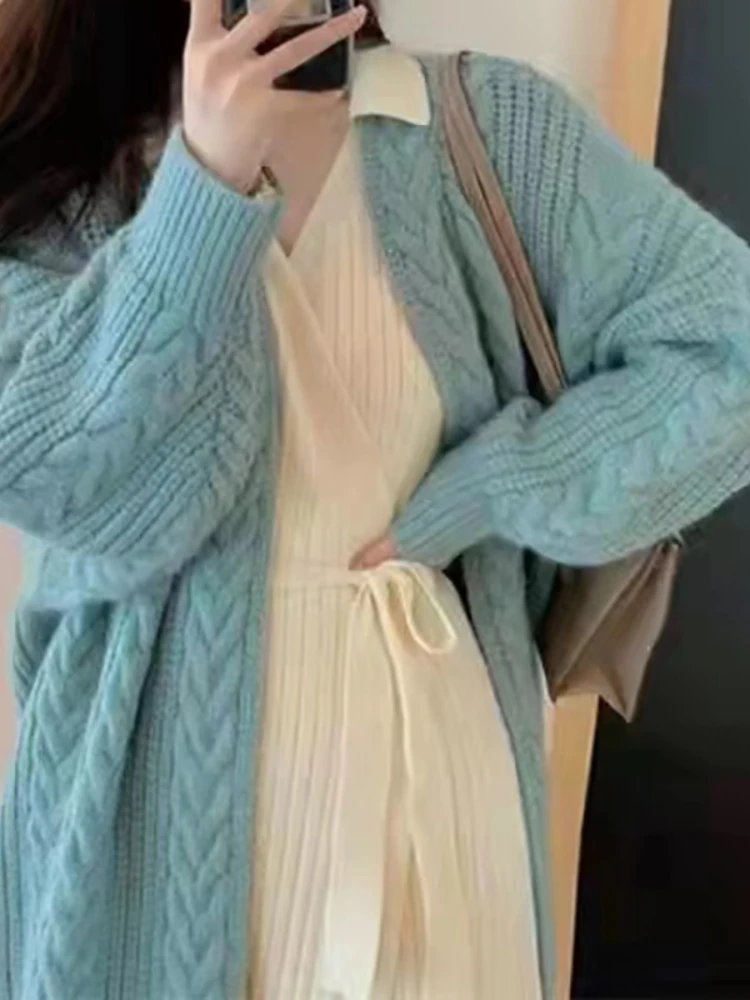 Женский длинный вязаный кардиган, Свободный теплый Однотонный свитер с длинным рукавом, уличная одежда на осень и зиму, 2023 
Женский длинный вязаный кардиган, Свободный теплый Однотонный свитер с длинным рукавом, уличная одежда на осень и зиму, 2023