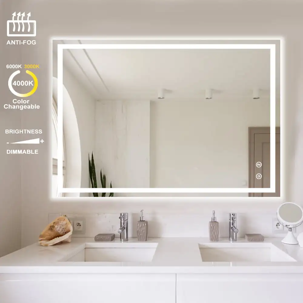 36 x 28 Inch Cosmetic Lighted Makeup Vanity Mirror, Dimmable Touch Wall Mounted Mirror Lights with Plug, Anti-Fog Waterproof Fr
36 x 28 Inch Cosmetic Lighted Makeup Vanity Mirror, Dimmable Touch Wall Mounted Mirror Lights with Plug, Anti-Fog Waterproof Fr