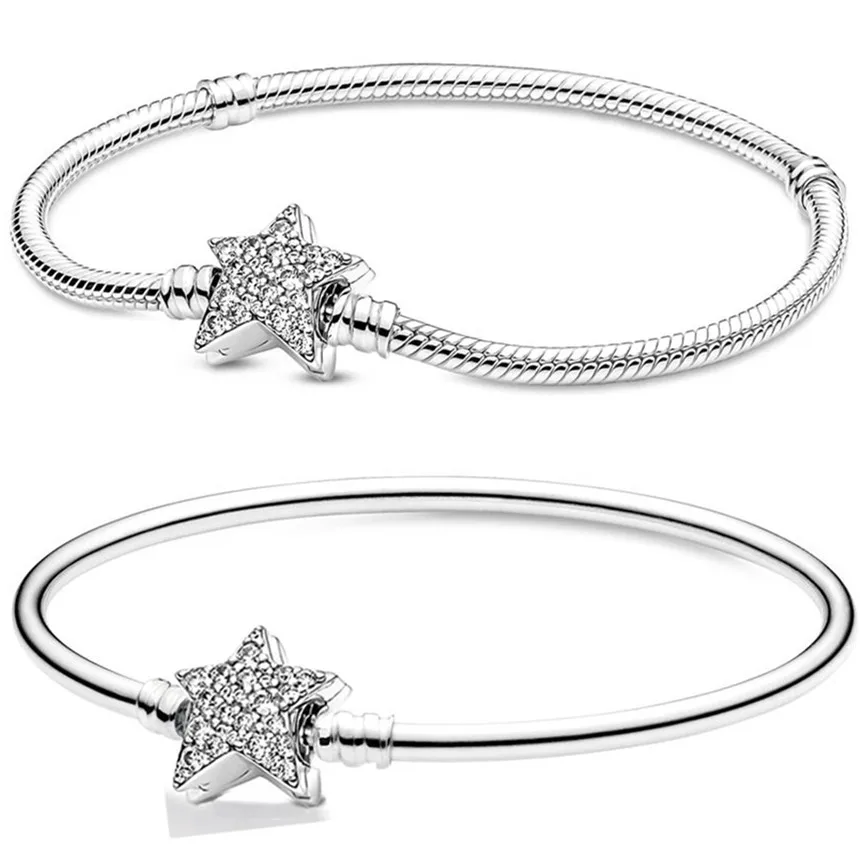 Authentic 925 Sterling Silver Moments Asymmetric Star Clasp Snake Chain Bangle Bracelet Fit Women Bead Charm Fashion Jewelry
Authentic 925 Sterling Silver Moments Asymmetric Star Clasp Snake Chain Bangle Bracelet Fit Women Bead Charm Fashion Jewelry