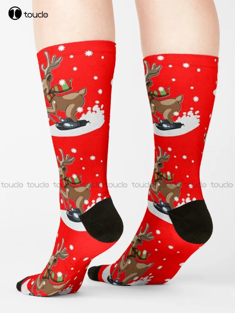 

Cute Funny Reindeer Skiing - Merry Christmas! Socks Thin Socks Men Streetwear Personalized Custom Unisex Adult Teen Youth Socks