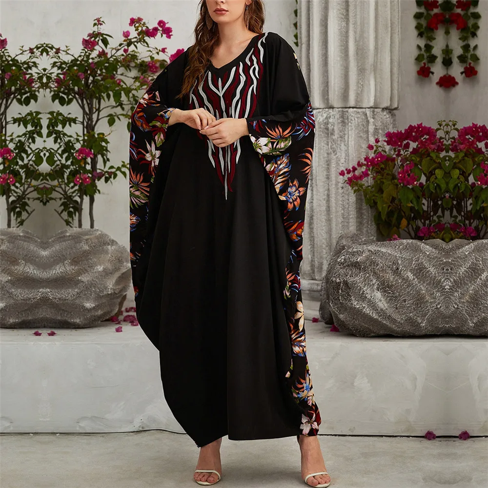 Fashion Women Muslin Dress Fashion Dubai Style Bat Long Sleeve Printing Patchwork Loose Pullover Round Neck Spring Ladies Dress
Fashion Women Muslin Dress Fashion Dubai Style Bat Long Sleeve Printing Patchwork Loose Pullover Round Neck Spring Ladies Dress