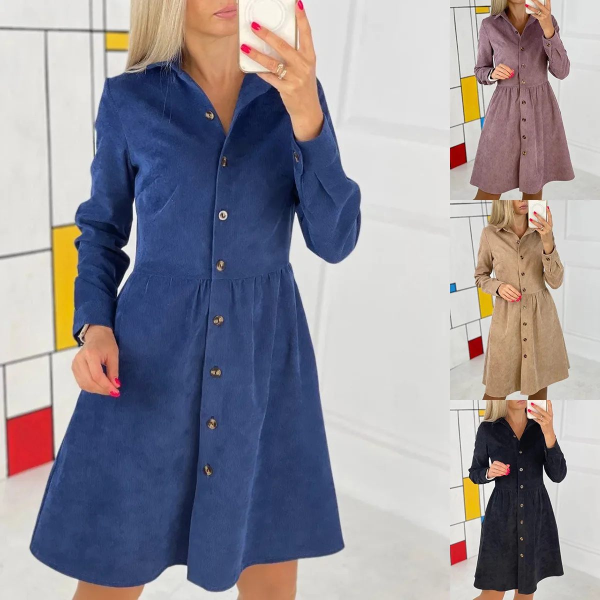 Women Corduroy Short Shirt Dress Casual Elegant Long Sleeve Single Breasted Skirt Solid Color Vintage Spring Autumn Streetwear
Women Corduroy Short Shirt Dress Casual Elegant Long Sleeve Single Breasted Skirt Solid Color Vintage Spring Autumn Streetwear