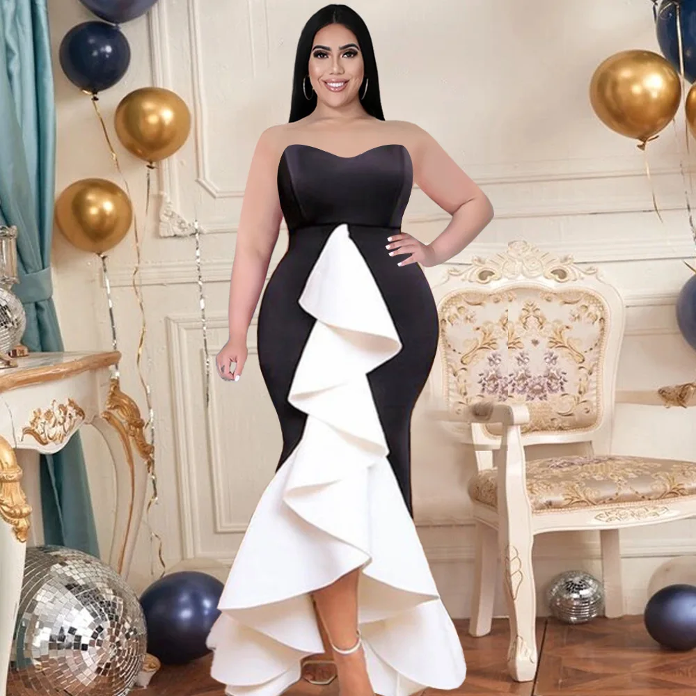 Sexy Strapless Black Mermald Dress Patchwork Ruffle Off Shoulder Slim High Waist Women Evening Formal Prom Party Long Dresses
Sexy Strapless Black Mermald Dress Patchwork Ruffle Off Shoulder Slim High Waist Women Evening Formal Prom Party Long Dresses