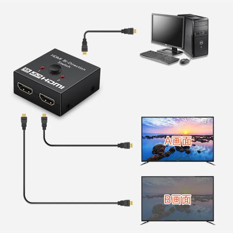 4K HDMI-совместимый переключатель с 2 портами двунаправленный 1x2 / 2x1 сплиттер порты