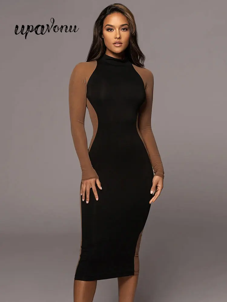 Sexy Women Color Contrast Bandage Dress 2022 Autumn Dress Stand Collar Long Sleeve Bodycon Midi Dress Evening Club Party Vestido
Sexy Women Color Contrast Bandage Dress 2022 Autumn Dress Stand Collar Long Sleeve Bodycon Midi Dress Evening Club Party Vestido