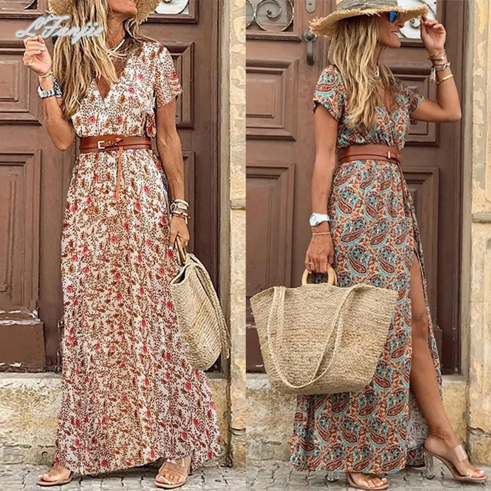Long Dress for Women Fashion V Neck Short Sleeve Paisley Print Dresses Summer Belt Large Hem Beach Dress Elegant Maxi Dress
Long Dress for Women Fashion V Neck Short Sleeve Paisley Print Dresses Summer Belt Large Hem Beach Dress Elegant Maxi Dress