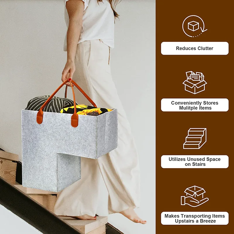 Stair Storage Basket With Leather Handle Foldable Felt Ladder Toy Supplies Bag Black/Light Gray Household Storage Bucket
Stair Storage Basket With Leather Handle Foldable Felt Ladder Toy Supplies Bag Black/Light Gray Household Storage Bucket
