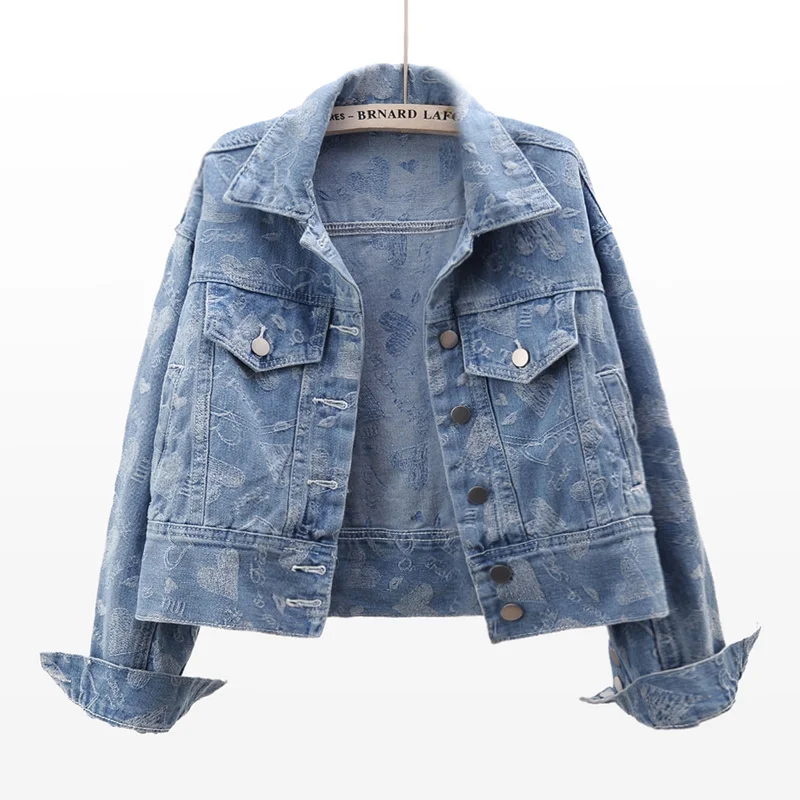 Autumn Vintage Embroidered Jacquard Women's Short Denim Jacket Lapel Batwing Sleeve Blue Cowboy Outerwear Casual Chaqueta Mujer
Autumn Vintage Embroidered Jacquard Women's Short Denim Jacket Lapel Batwing Sleeve Blue Cowboy Outerwear Casual Chaqueta Mujer