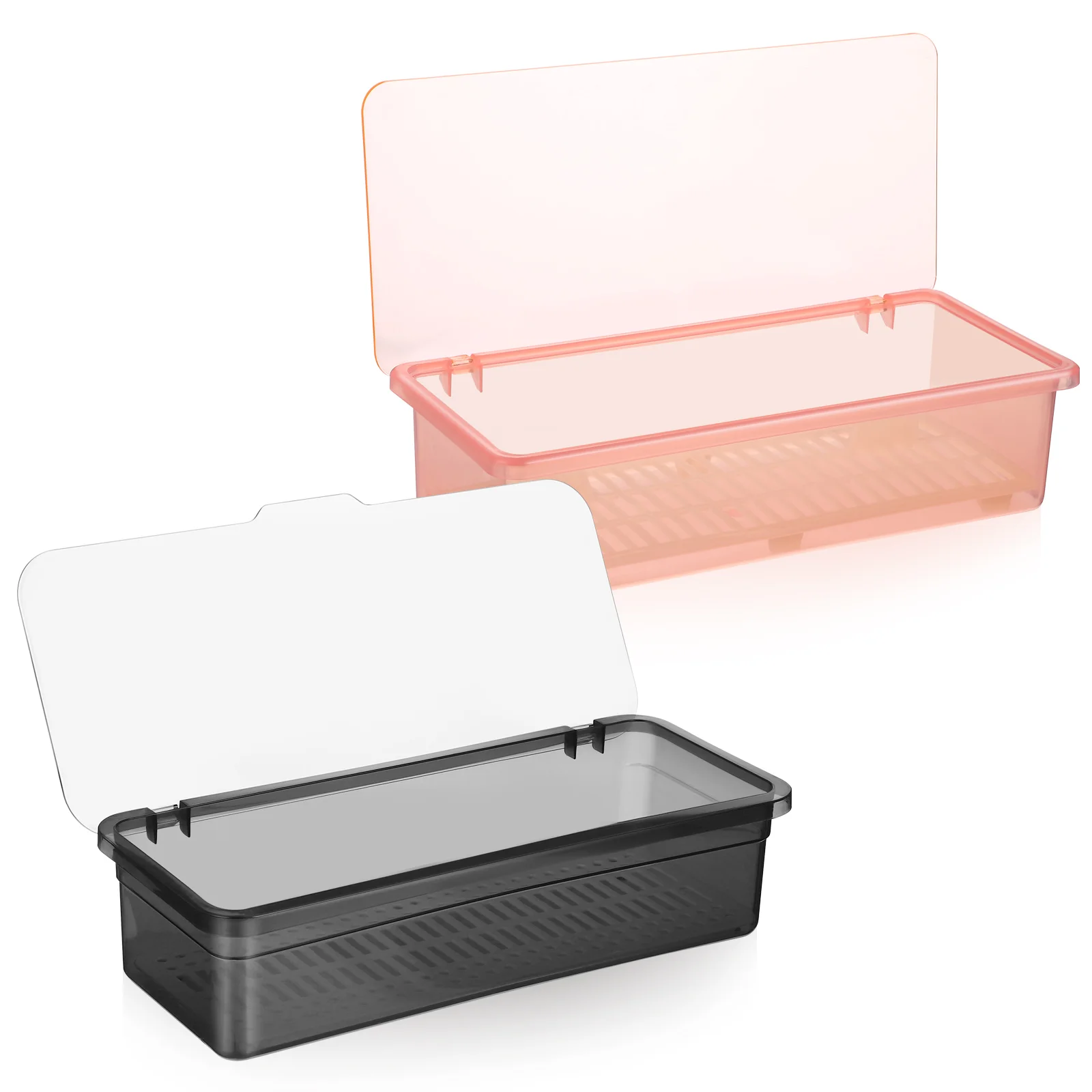 

2 Pcs Flatware Trays with Lid Kitchen Cutlery Organizer Drainer Boxes Plastic Utensil Storage Containers Silverware Dinnerware