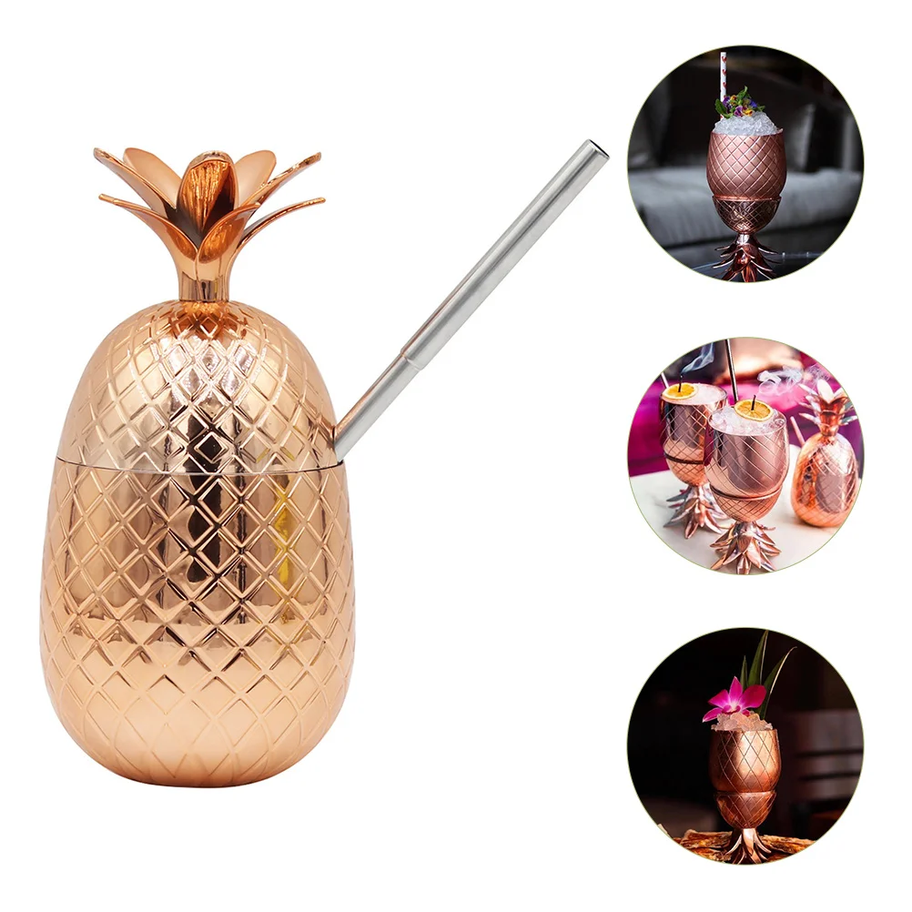 

Cup Pineapple Cups Party Water Drinking Drinks Kids Supplies Tumbler Straw Mug Cocktail Metal Goblet Beverage Mugs Copper Hawaii