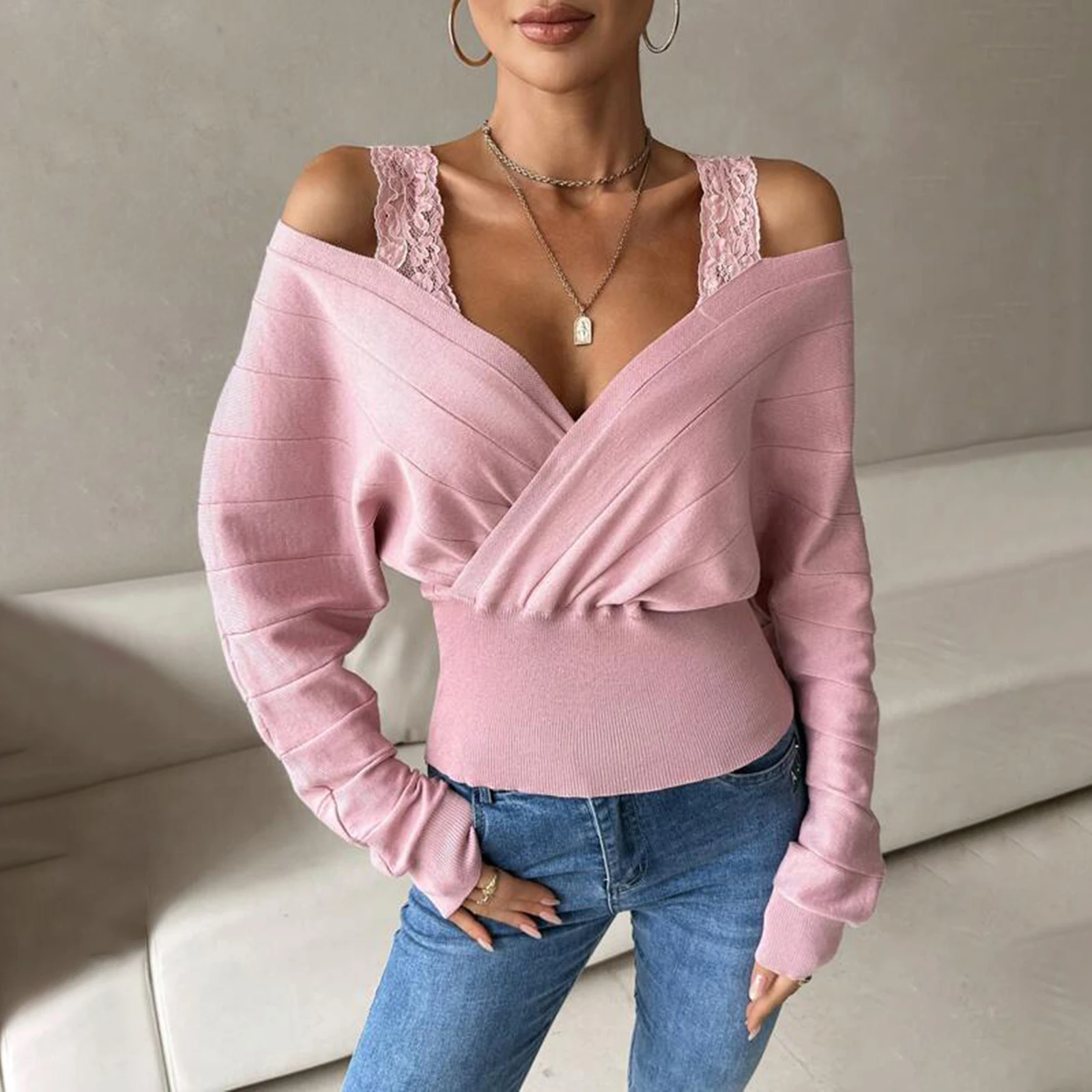 Women's Fashion Off Shoulder Sweaters Long Sleeve Wrap V Neck Solid Color Knit Tops Loose Jumpers
Women's Fashion Off Shoulder Sweaters Long Sleeve Wrap V Neck Solid Color Knit Tops Loose Jumpers