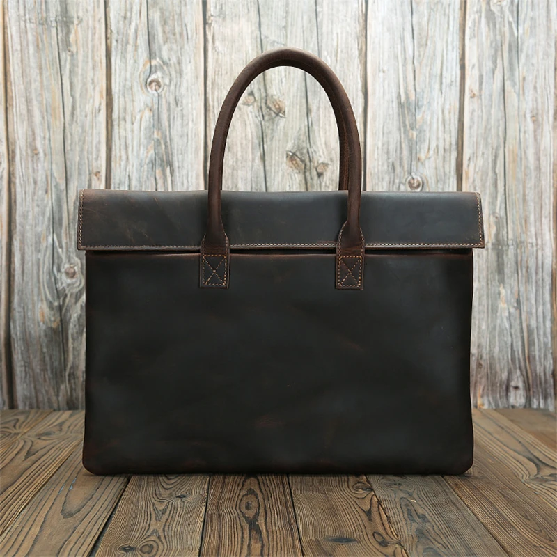 

Nesitu Vintage A4 Brown Thick Crazy Horse Genuine Leather Executive Office Men Briefcase Handbag Male Portfolio Bag M021