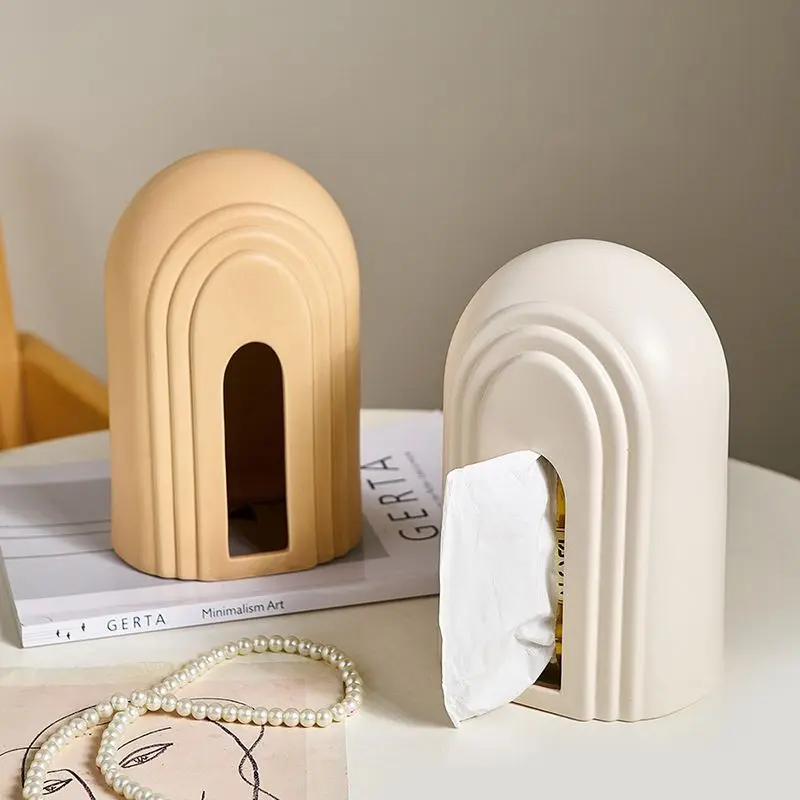 

Nordic Ceramic Rainbow Arch Tissue Box Home Decor Creative Napkin Case Paper Holder Organizer Container Desktop Luxury Ornament