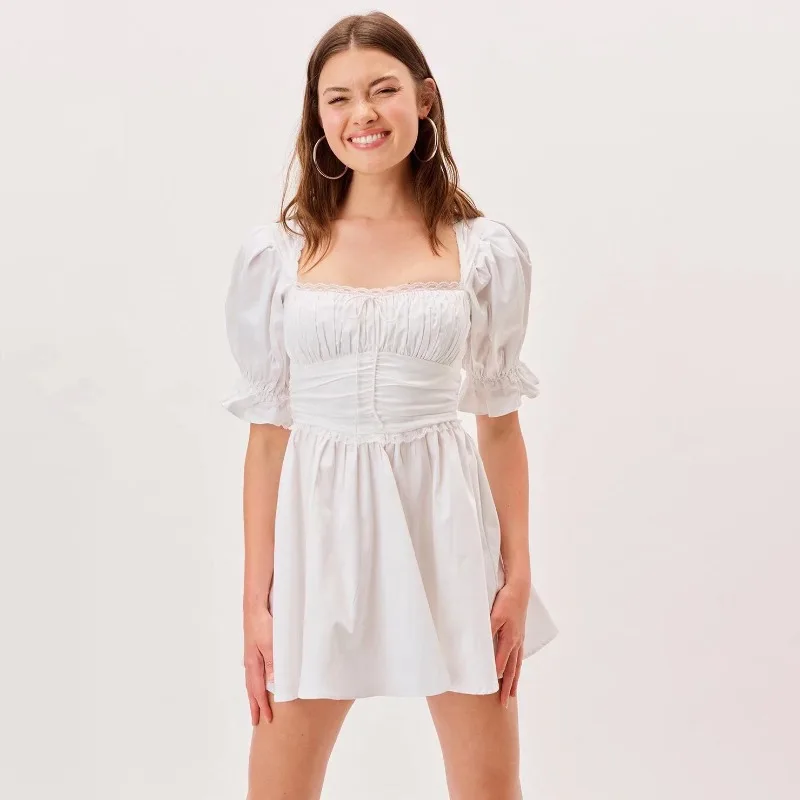 Women's Chic Summer Puff Sleeve Blackless White Dress Elegant Square Neck High Waist A Line Dress Lady Party Vestidos
Women's Chic Summer Puff Sleeve Blackless White Dress Elegant Square Neck High Waist A Line Dress Lady Party Vestidos