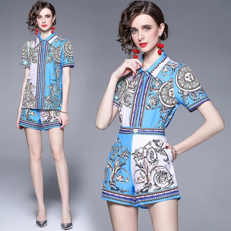 2022 Summer New High-end Temperament Lapel Short Sleeve Celebrity Style Printed Shirt + Wide Leg High Waist Shorts Two-piece Set
2022 Summer New High-end Temperament Lapel Short Sleeve Celebrity Style Printed Shirt + Wide Leg High Waist Shorts Two-piece Set
