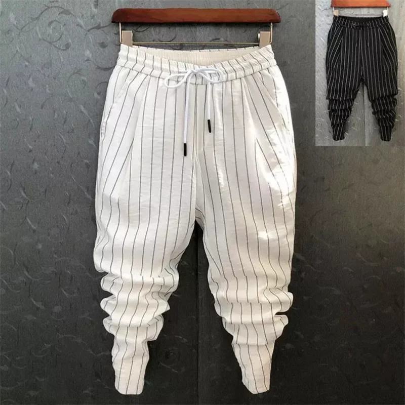 Summer Pants Men Stripe Printing Slim Trousers Trendy Korean Fashion Youth Men's Harem Pants 2021 Big Size Pantalones De Hom
Summer Pants Men Stripe Printing Slim Trousers Trendy Korean Fashion Youth Men's Harem Pants 2021 Big Size Pantalones De Hom