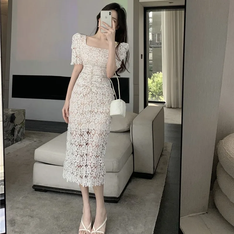 Women White Summer Elegant Square Collar Puff Sleeve Sexy Bodycon Hollow Out Lace Office Party Dresses Ladies Vestidos
Women White Summer Elegant Square Collar Puff Sleeve Sexy Bodycon Hollow Out Lace Office Party Dresses Ladies Vestidos