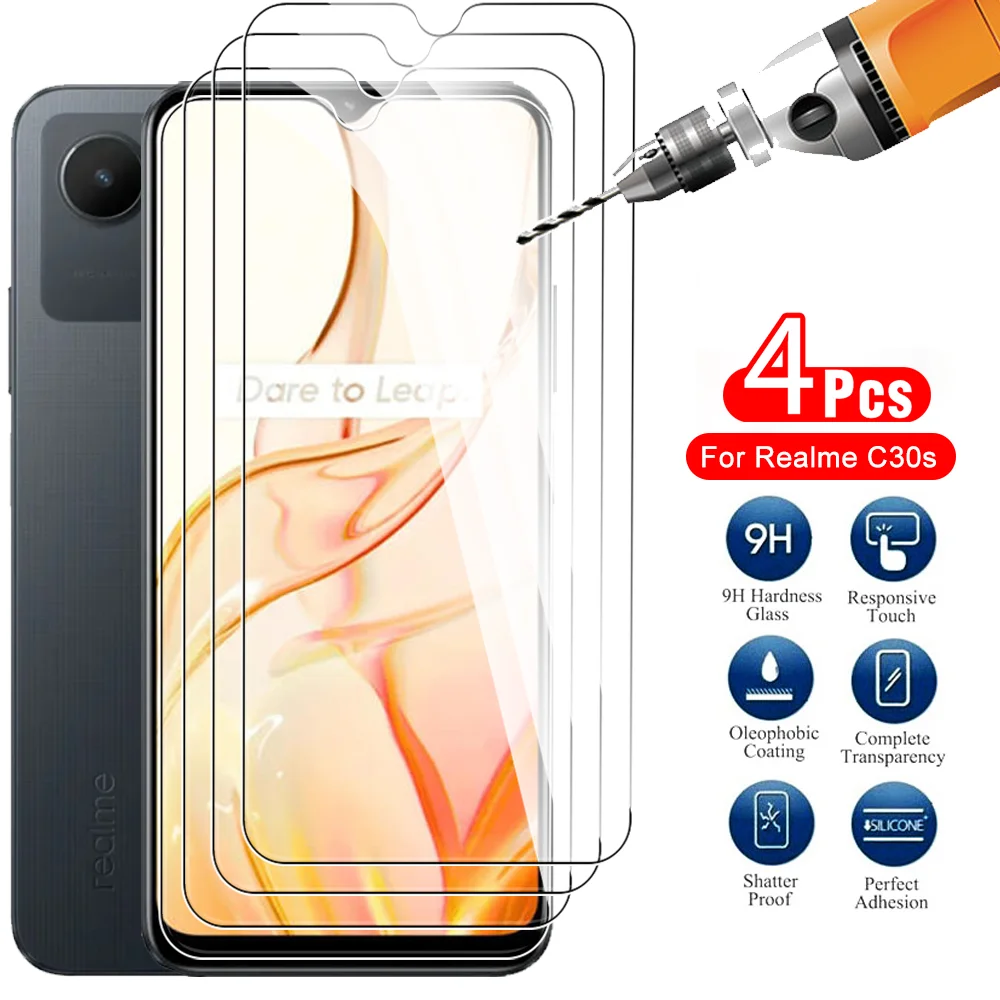 

Для Realme C30s C30 C31 C33 C35 4G 4 шт. закаленное стекло Realmy C 30 30S 31 33 35 RealmeC30s 6,5 дюймов Полная защита экрана