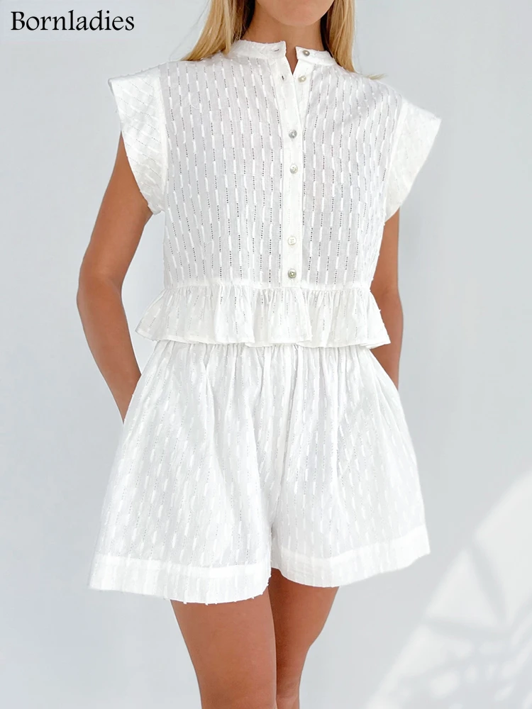Bornladies White Holiday Thin Shorts Sets Jacquard O-Neck Summer 2 Pieces Ruffled Sleeveless Top Elastic Waist Wide Shorts Suits
Bornladies White Holiday Thin Shorts Sets Jacquard O-Neck Summer 2 Pieces Ruffled Sleeveless Top Elastic Waist Wide Shorts Suits