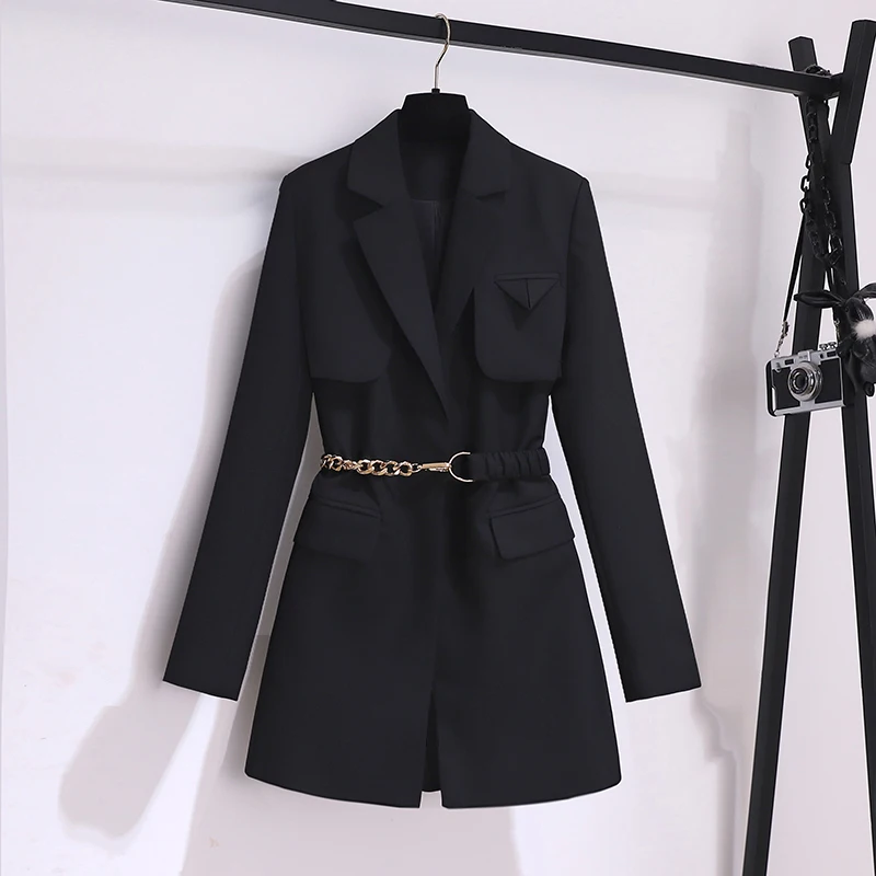 Spring Fall Korean Brand Elegant Chic Luxury Long Jacket Dress Women's Suit Coats With Belt Female Outwear Top
Spring Fall Korean Brand Elegant Chic Luxury Long Jacket Dress Women's Suit Coats With Belt Female Outwear Top