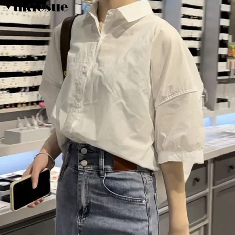 2023 Summer New Loose Fashion Irregular Shirt Casual Vacation Top Korean Womens Clothes Cotton Mid-sleeve Thin Woman Blous Shirt
2023 Summer New Loose Fashion Irregular Shirt Casual Vacation Top Korean Womens Clothes Cotton Mid-sleeve Thin Woman Blous Shirt