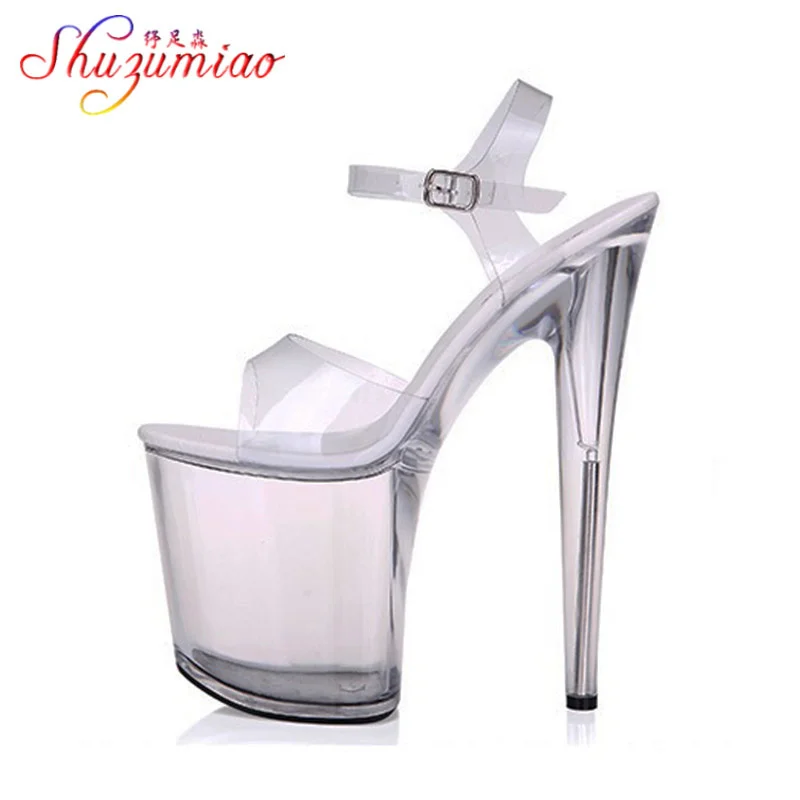 

Танцевальные сандалии со стальными трубками, Женская качественная обувь на очень высоком каблуке 7-20 см, Прозрачная женская обувь, модель подиума, большой двор