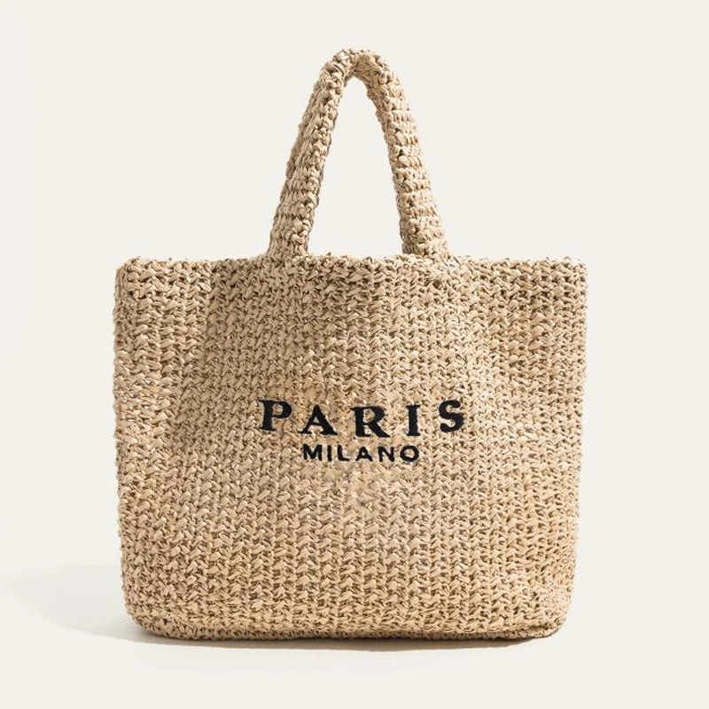 

2023 модная вместительная Соломенная Сумка-тоут, дизайнерские женские сумочки с надписью, тканая вручную летняя пляжная сумка, повседневный большой кошелек с Бали