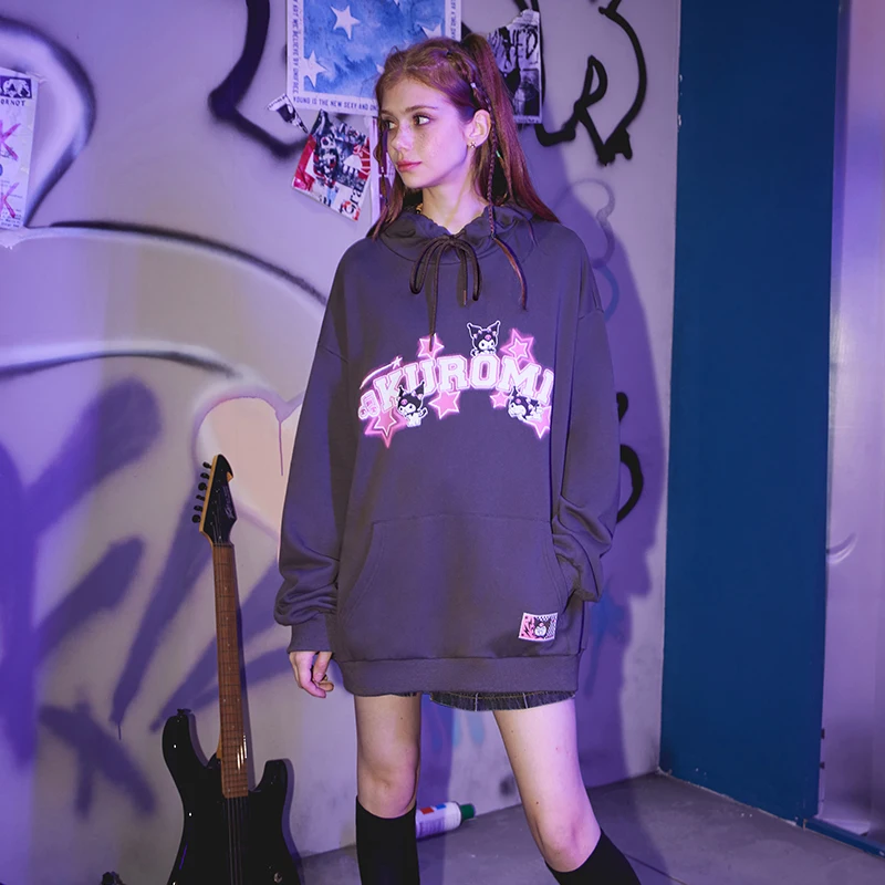 Kawaii Sanrios Co-Branded Kuromi Gray Plush Hoodies & Sweatshirts Women Autumn Winter Retro Cartoon Cute Loose Top
Kawaii Sanrios Co-Branded Kuromi Gray Plush Hoodies & Sweatshirts Women Autumn Winter Retro Cartoon Cute Loose Top