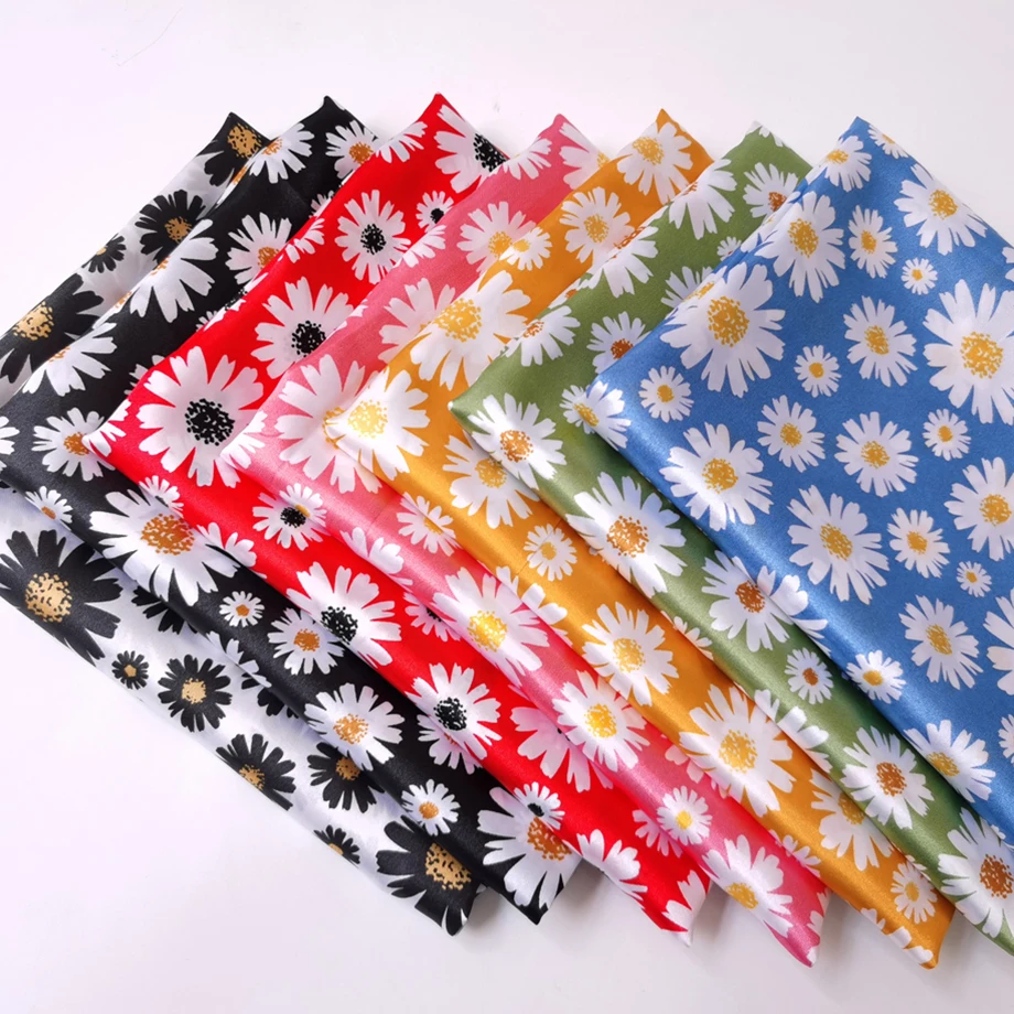 

1 м х 1,48 м атласная ткань с цветочным принтом ромашки, Шелковый шармёз, материал для подкладки шарфа