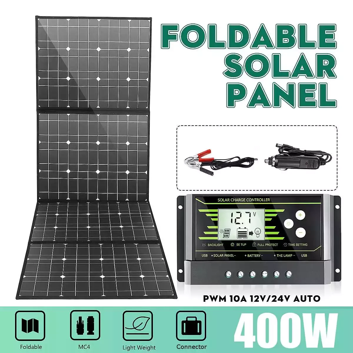 

400W Solar Panel 18V DC Cable USB Port Outdoor Portable Battery Charger For Phone Car Yacht RV Lights Charging With Controller