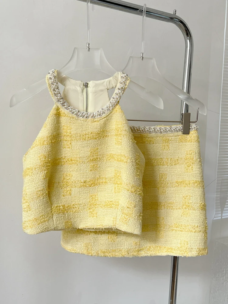 French Luxury Beading Small Fragrance Two Piece Set Women Sweet Crop Top + Skirt Suits Korean Hotsweet Sexy Summer 2 Piece Sets
French Luxury Beading Small Fragrance Two Piece Set Women Sweet Crop Top + Skirt Suits Korean Hotsweet Sexy Summer 2 Piece Sets