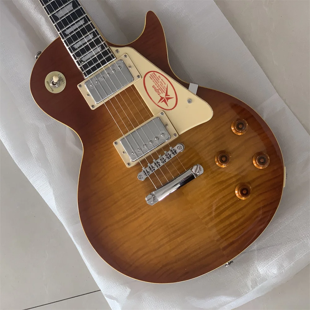 

Standard Electric Guitar Yellow Binding Tiger Maple Top Rosewood Fingerboard Chrome Hardware Free Shipping Guitars Guitarra