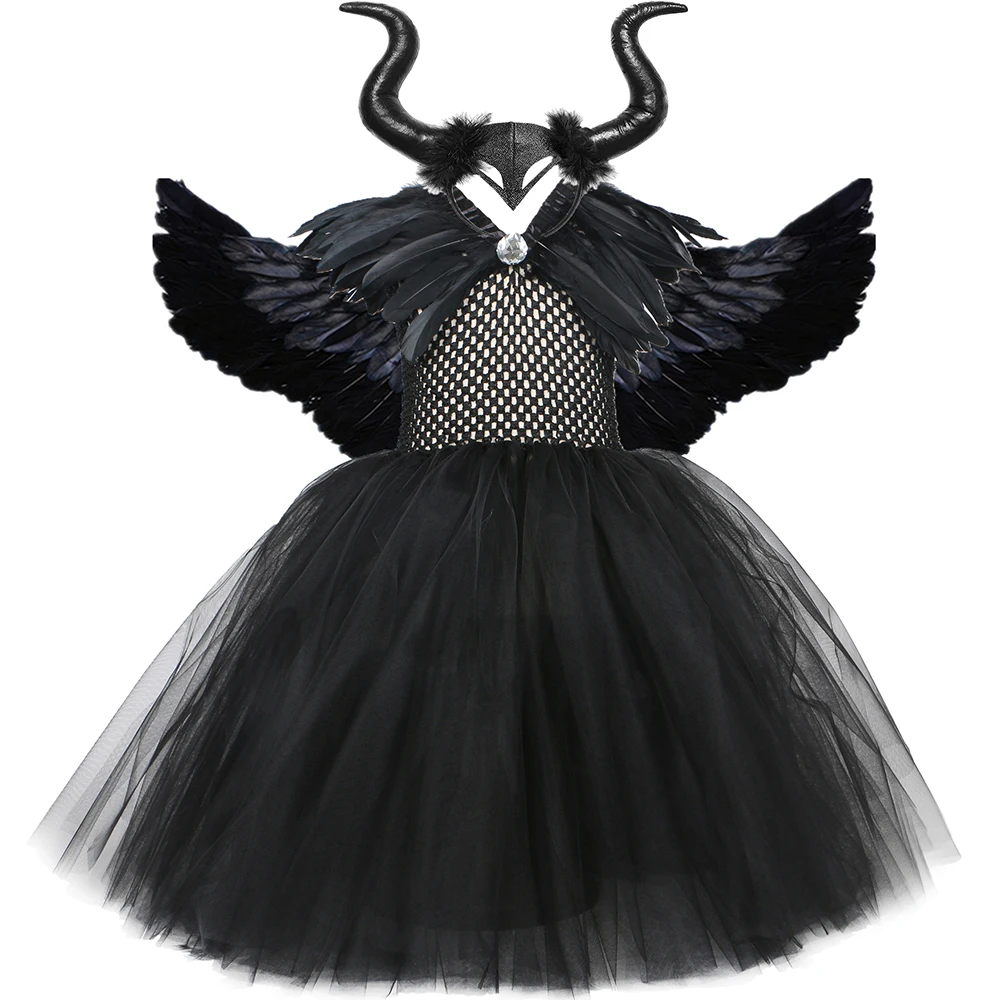 Black Feather Halloween Costumes For Girls Kids Evil Queen Long Tutu Dress With Horns Wings Villian Witch Cosplay Outfit Set 12Y
Black Feather Halloween Costumes For Girls Kids Evil Queen Long Tutu Dress With Horns Wings Villian Witch Cosplay Outfit Set 12Y