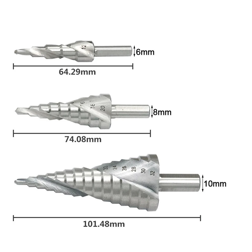 3pcs HSS Step Drill Bit Kit 4-12/4-20/4-32mm Spiral Groove Wood Metal Hole Cutter Drill Bits Power Tools Parts
3pcs HSS Step Drill Bit Kit 4-12/4-20/4-32mm Spiral Groove Wood Metal Hole Cutter Drill Bits Power Tools Parts