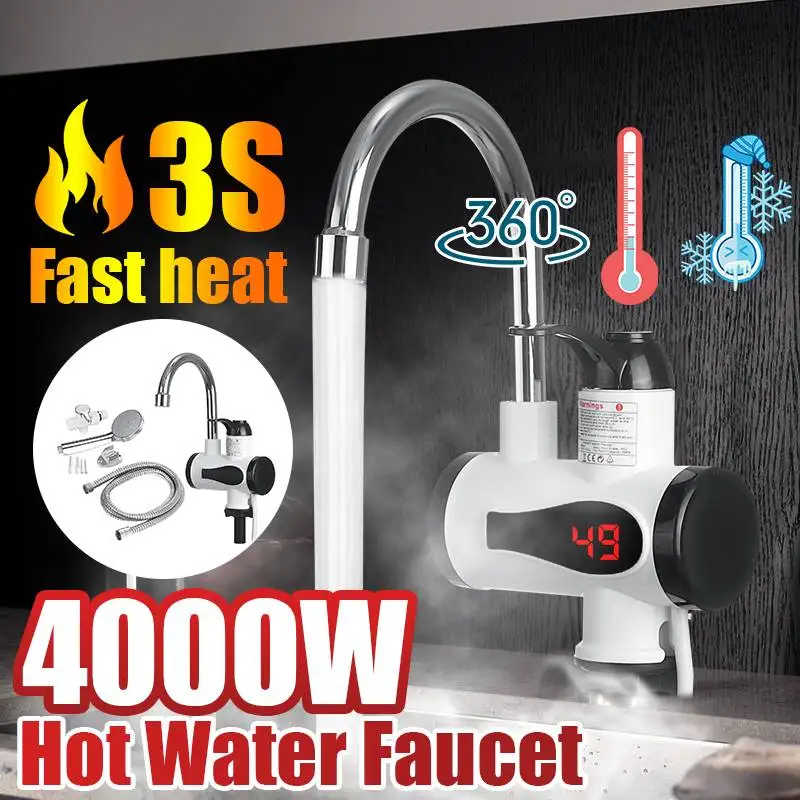 4000W Instant Electric Hot Water Faucet Water Heater Fast heating with LED Temperature Display Tankles Tap For Bathroom Kitchen
4000W Instant Electric Hot Water Faucet Water Heater Fast heating with LED Temperature Display Tankles Tap For Bathroom Kitchen