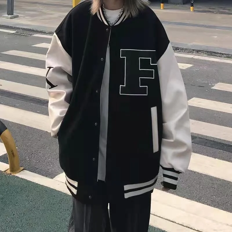 

Модная бейсбольная куртка Deeptown в стиле Харадзюку, Женские винтажные куртки большого размера в готическом стиле для колледжа, тонкие пальто, Корейская уличная одежда