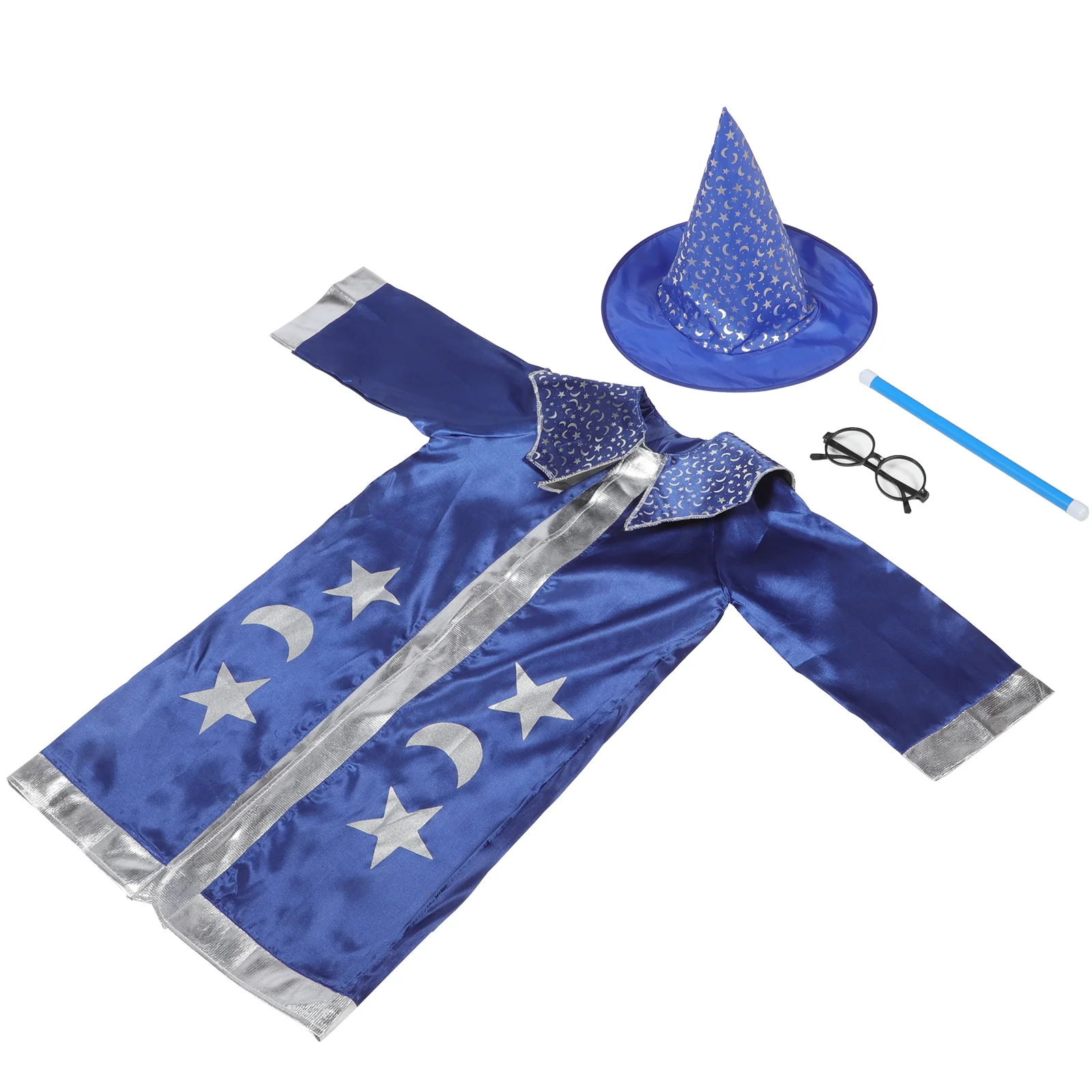 1 Set Wizard Costume For Boy Children Halloween Wizard Cloak Eyeglass Stick 
1 Set Wizard Costume For Boy Children Halloween Wizard Cloak Eyeglass Stick