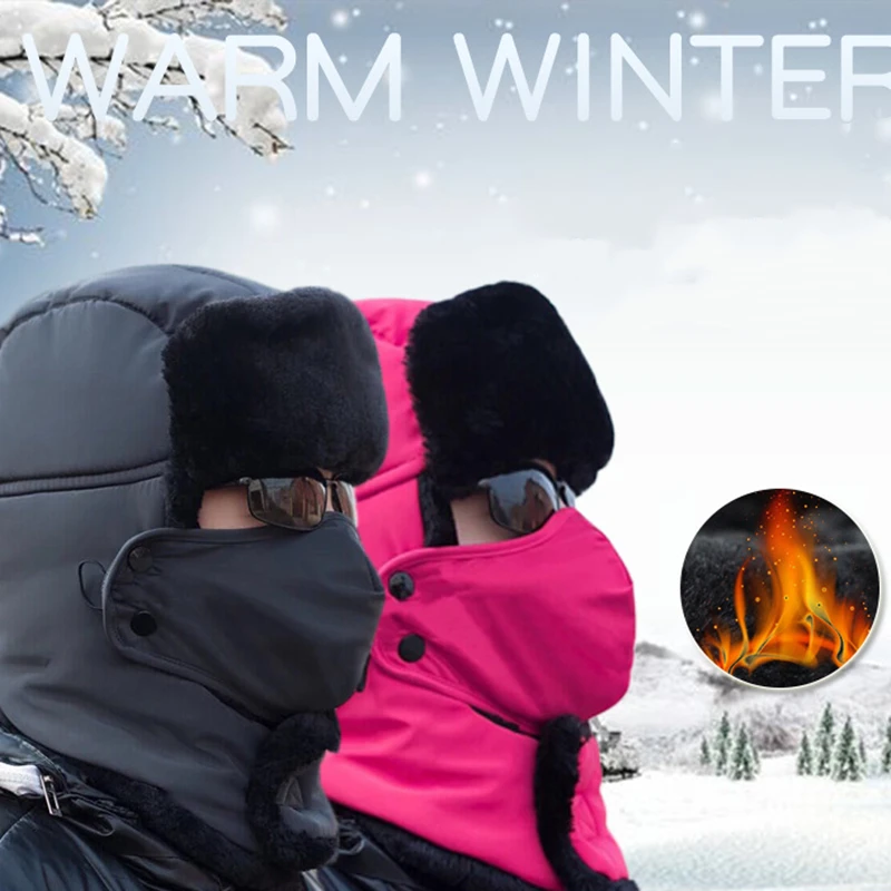 

Russian Ushanka Winter Warm Thicken Faux Fur Snow Ski Bomber Hat Men Women Ear Flap Cap Ski Soft Thermal Bonnets Hats Outdoor