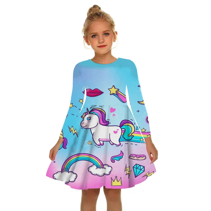 

New Baby Kids Dresses Girls Dress Sleeveless Clothing Children Princess Party lol 3D Printing Dress Unicorn Clothes 2-17 Years