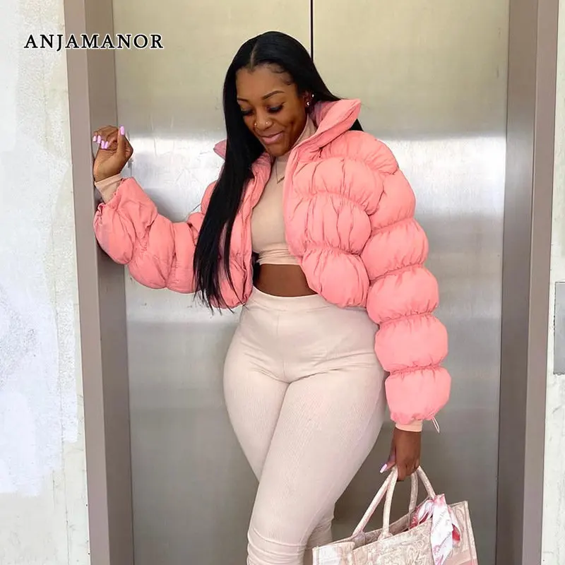 ANJAMANOR Pink Cotton-padded Puffer Jacket Zip Up Cropped Bubble Coat Women Winter Overcoat Street Fashion Clothes D66-HZ89 
ANJAMANOR Pink Cotton-padded Puffer Jacket Zip Up Cropped Bubble Coat Women Winter Overcoat Street Fashion Clothes D66-HZ89