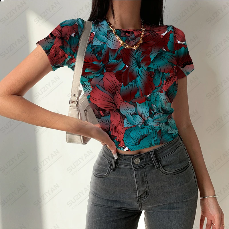 Women's Summer New Fashion Short Top 3D Printed Colorful Flower Print Short Sleeve T-shirt Women's Round Neck Sexy Casual Top
Women's Summer New Fashion Short Top 3D Printed Colorful Flower Print Short Sleeve T-shirt Women's Round Neck Sexy Casual Top