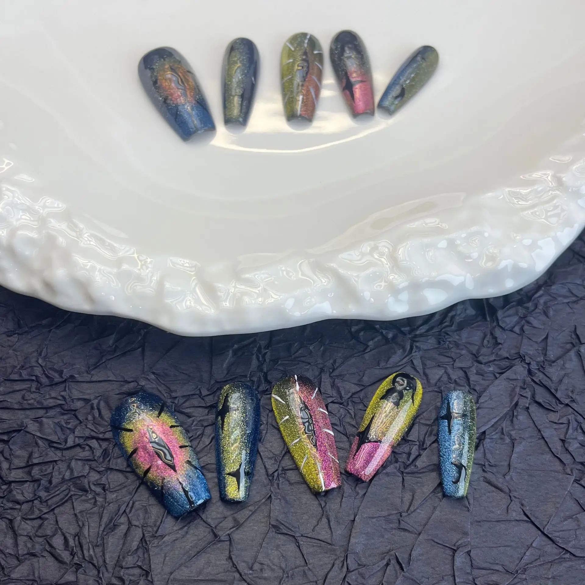 Devil Eye Handmade Press on Nails With Glue Punk Cat Eye Ballerina Professional Nail Art Wearable Artificial Bling False Nails
Devil Eye Handmade Press on Nails With Glue Punk Cat Eye Ballerina Professional Nail Art Wearable Artificial Bling False Nails