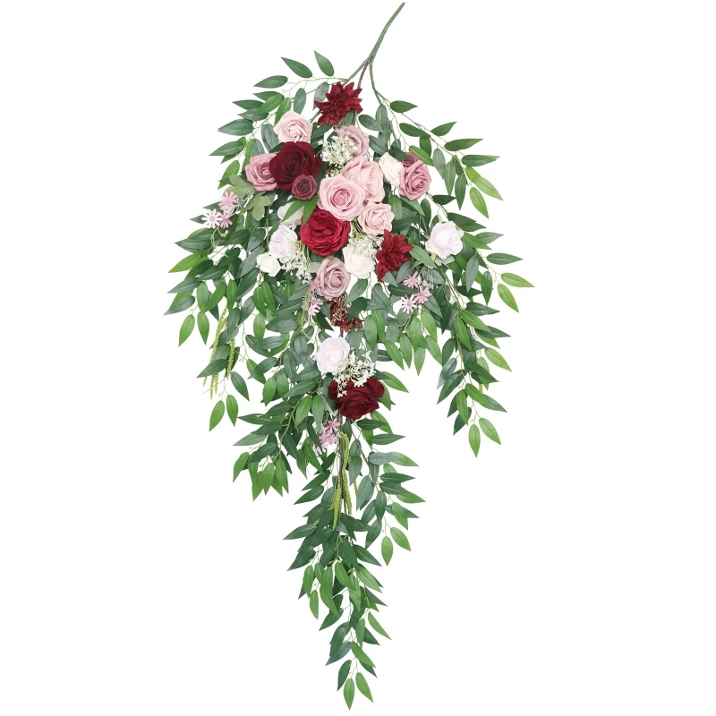 

Artificial Rustic Rose Wreath Swag with Leaves Wedding Arch Waterfall Flowers Garland for Door Wall Table Party Decor