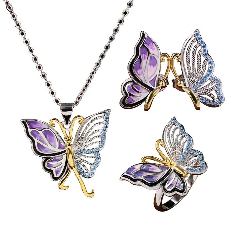 Ajojewel French Vintage Purple Butterfly Jewelry Sets For Women Enamel Painting Necklace Retro Insect Ring Blue Zircon Earrings
Ajojewel French Vintage Purple Butterfly Jewelry Sets For Women Enamel Painting Necklace Retro Insect Ring Blue Zircon Earrings